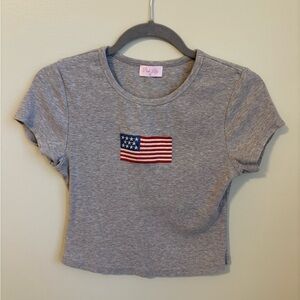 Pink Lily Gray Flag Graphic Crop Top size M